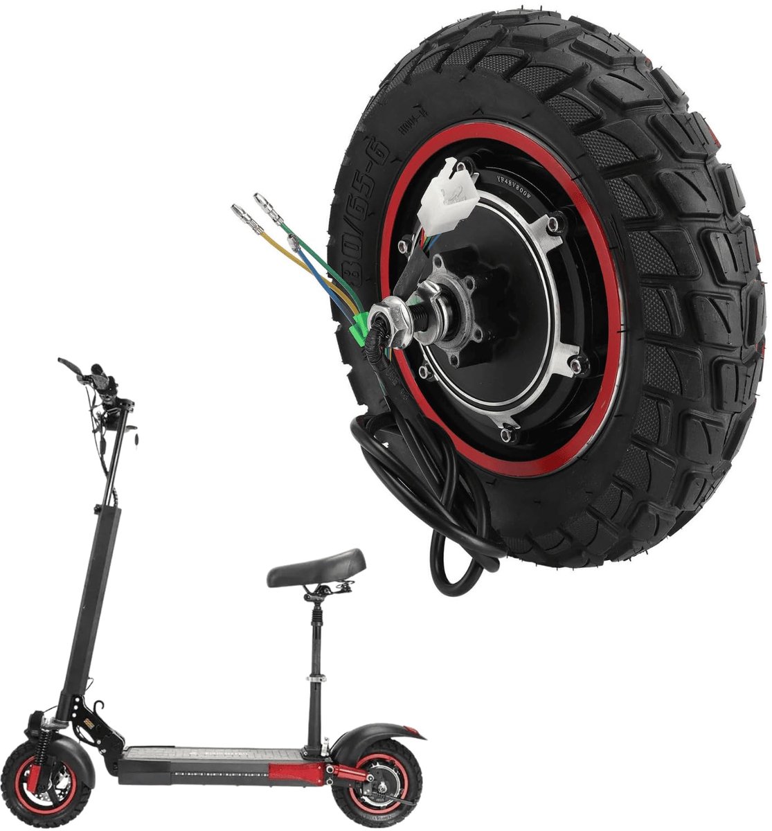 SnelShoppen - MechKit Elektrische Scooter Naafmotor Achterwiel 48V 800W 10 Inch, Vervangende E-Scooter Wielnaafmotor met Band voor KUGOO M4 M4pro
