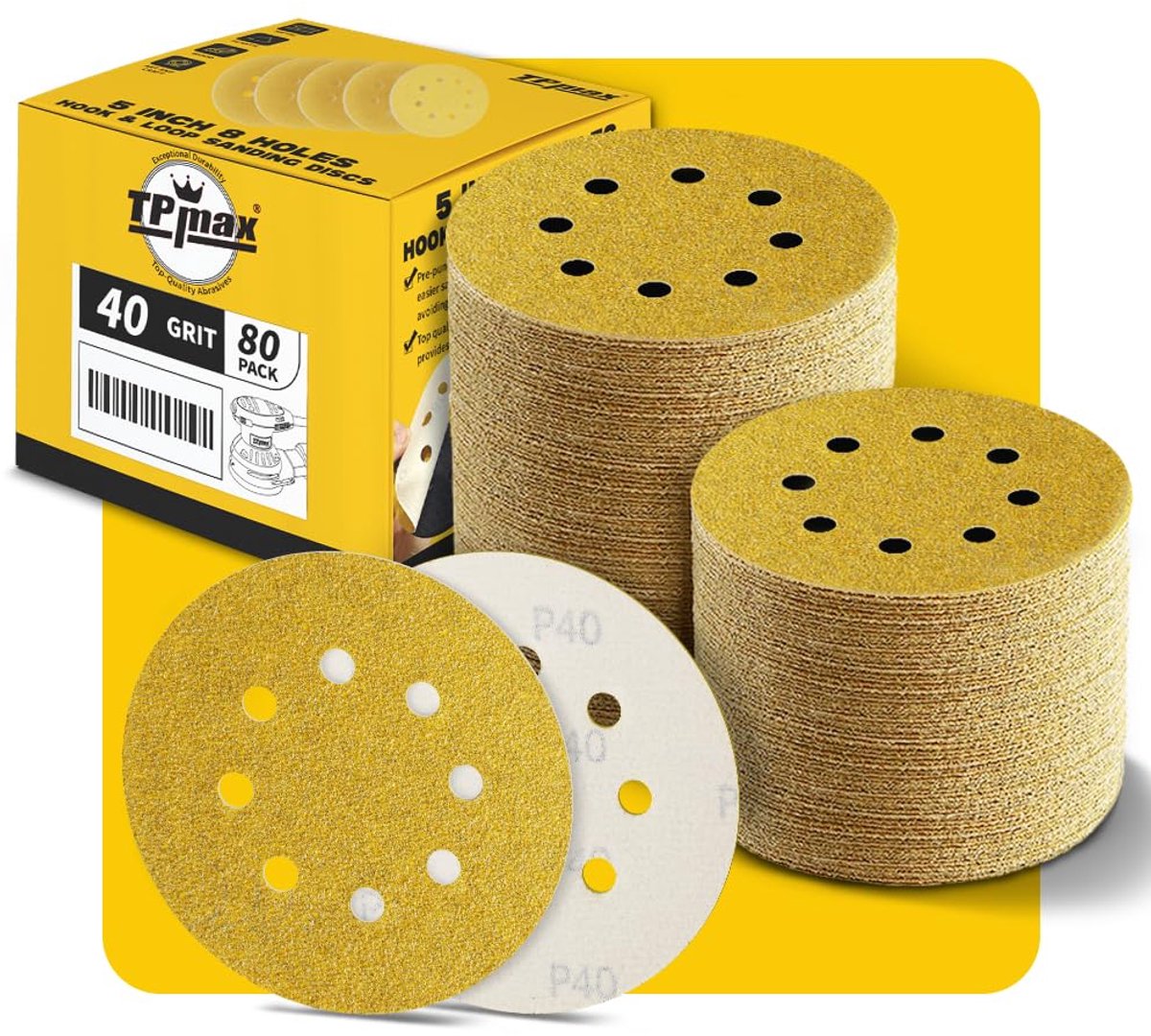 Schuurdiscs 125mm 40 grit - Premium goud - Velcro bevestiging - Ideaal voor hout en metaal - ShopVlot