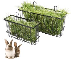 Hooiruit Set - Voerbak Knaagdier - Net Voeren - Stevige Metalen Constructie - 35 x 9 x 18 cm - Zilver