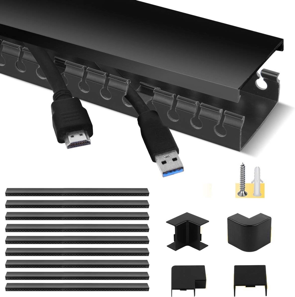 SnelShoppen - Stageek Kabelgoot 39x4x2 cm, zelfklevend kabelmanagement voor bureau, wand- en plafondmontage, 3,5 m lengte, zwart PVC voor binnengebrui