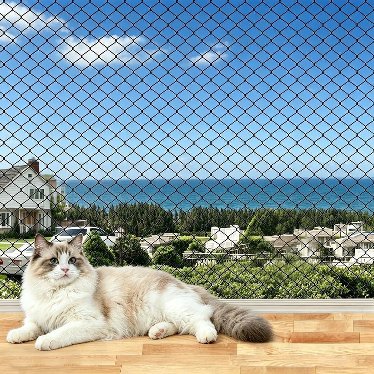 Kattennet Balkon - Veiligheidsnet Kat - Huisdier Beveiligen - Robuust Nylon - 3 x 4 meter - Zwart