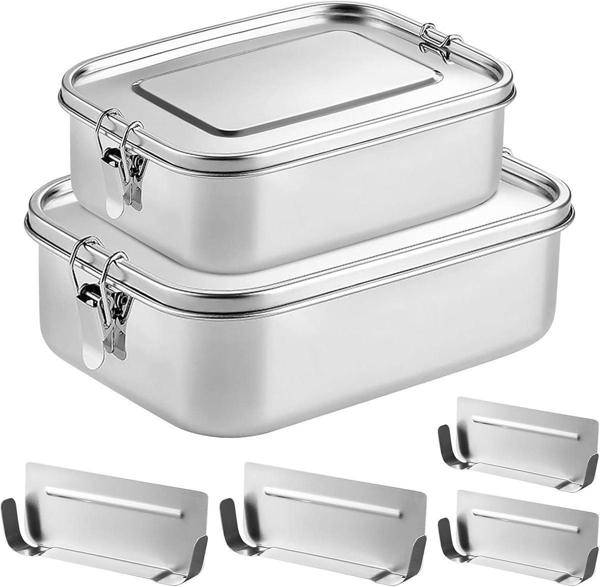 Lunchbox 2 x 850 ml en 1400 ml - RVS met 2 Compartimenten - BPA-vrij en Lekvrij - Ideaal voor Werk en Picknick - ShopVlot