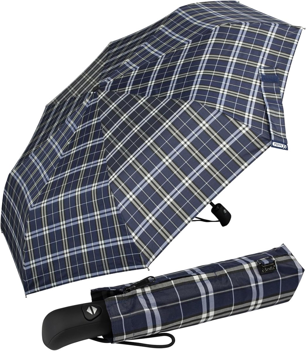 SnelShoppen - iX-brella First Class Paraplu - Automatische Zakparaplu - Groot en Stormbestendig - Ruitenblauw - Ideaal voor Feest, Camping en Dagelijk