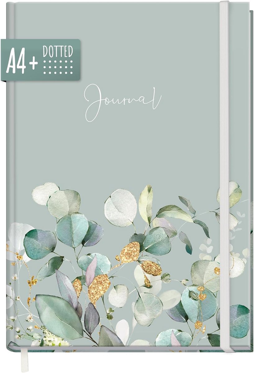 SnelShoppen - Häfft Dotted Journal A4+ Notitieboek Gestippeld Minty Leaves | 156 Genummerde Pagina's, Elastiek, Voor Dagboek, Schetsboek, Lijsten en C
