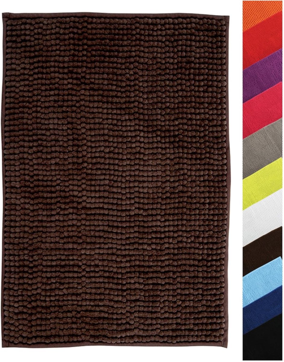 SnelShoppen - Chenille Douchemat Bruin 40 x 60 cm, Zachte Antislip Douchemat voor Badkamer, Luxe Badmat, Waterabsorberend, Ideaal voor Thuisgebruik
