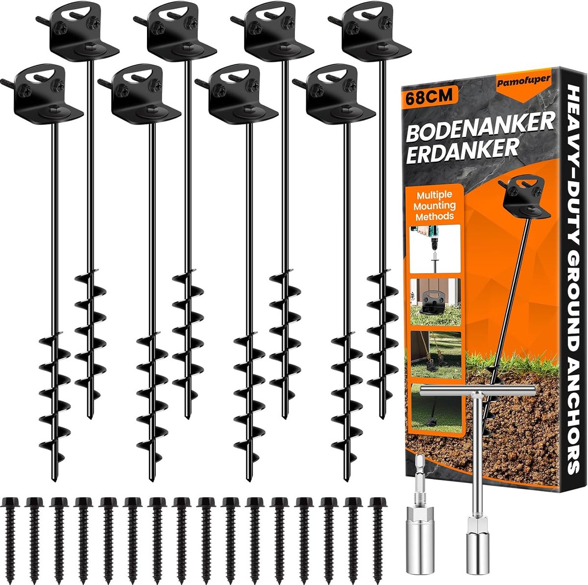 SnelShoppen - Grondankers voor Trampolinepalen, Robuuste Camper Schuur Ankers, Opslag, Schuuranker en Speelset, Schommelanker, Haringen voor Hek, Carp