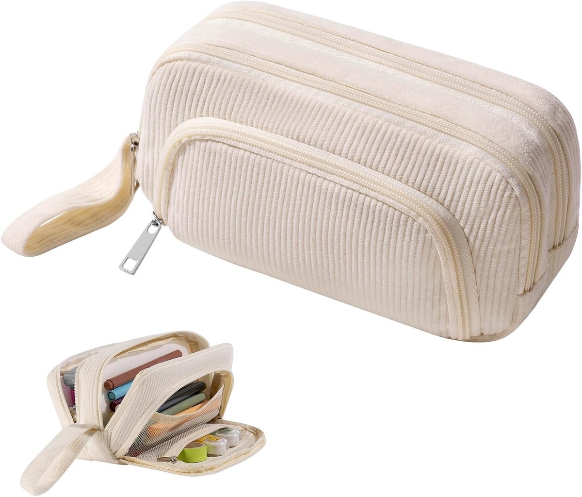 SnelShoppen - Beige Pennenetui, Luxe Etui voor Kantoor, School, Reizen, Of Creatieve Klussen, Ruimte voor Meerdere Pennen, Duurzaam en Stijlvol Design