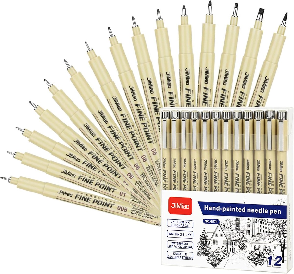Thijox - Fineliner Set van 12 Stuks - Waterdichte Zwarte Fineliners met Diverse Puntdiktes voor Tekeningen, Illustraties, Manga, Handlettering en Tech