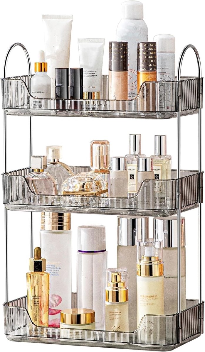 SnelShoppen - CESTATIVO Make-uporganizer, Cosmetica-organizer, Beauty-organizer, Huidverzorging-organizer, 3 lagen, Grijs voor Badkamer, Dresser, Kapp