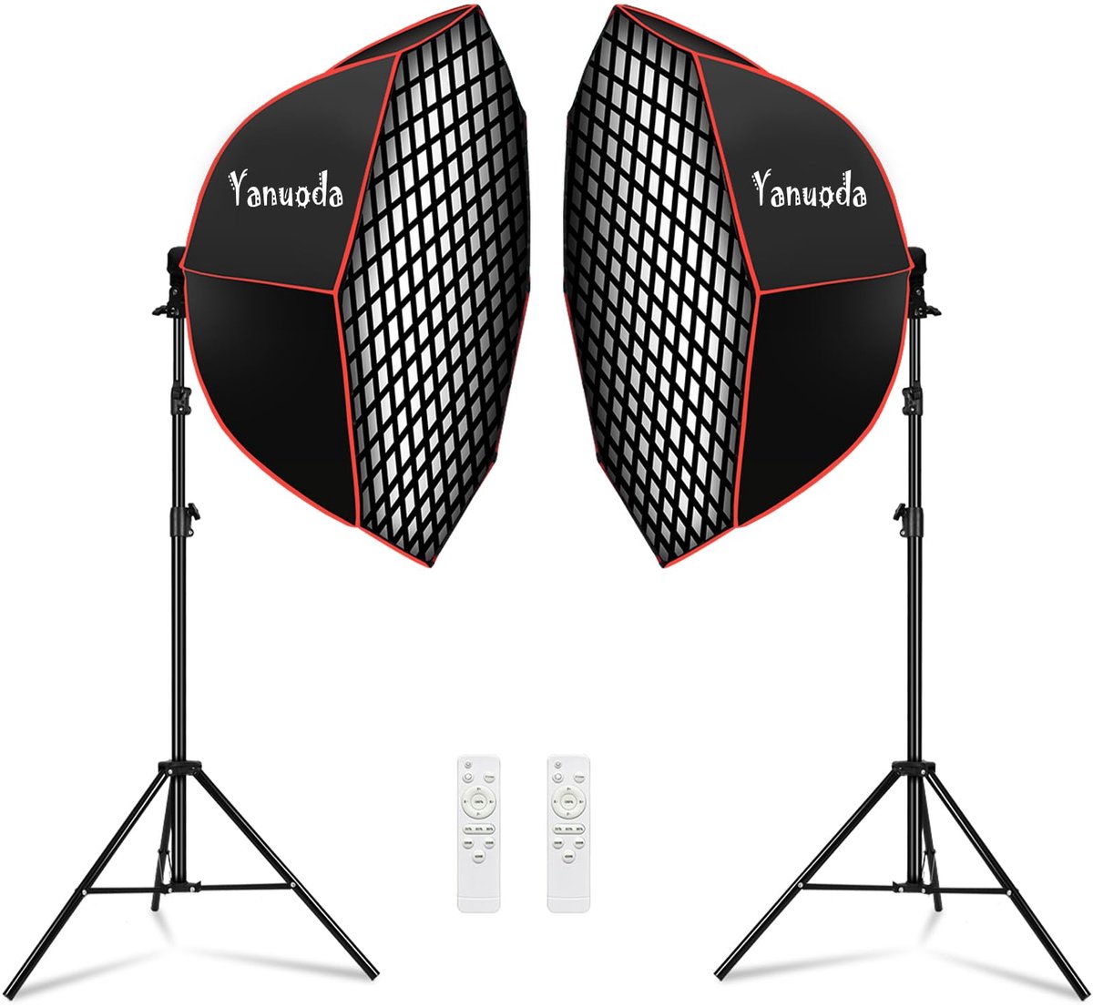 SnelShoppen - Set van 2 Achthoekige Softboxen 94 cm met Dimbare LED-Lamp 110 W, 97 CRI 2700 K-6500 K, Incl. Statief 200 cm, Diffuser en Rooster voor P