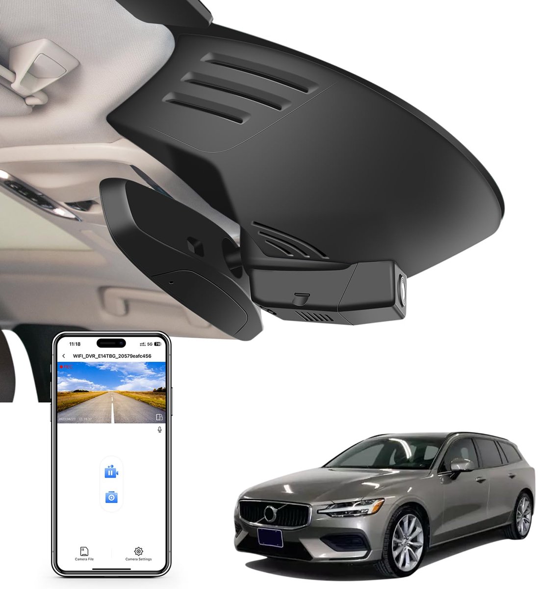 Dashcam Auto - Autocamera Rijcamera - Veilig Rijden Vastleggen - Op Maat Volvo S60 V60 - 4K UHD 2160P - Zwart