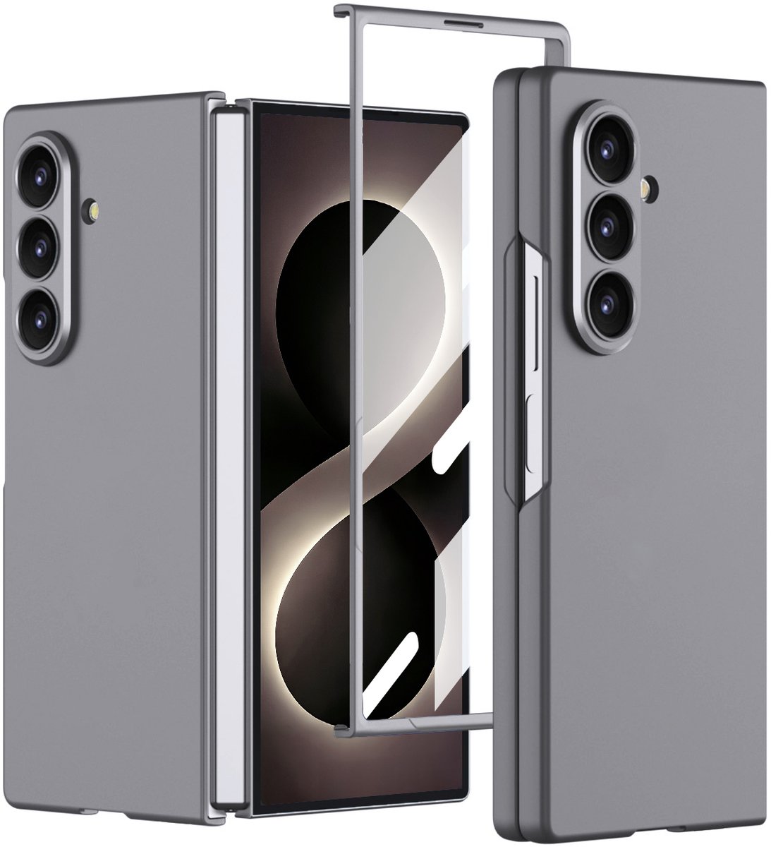Casemania Hoesje Geschikt voor Samsung Galaxy Z Fold 8 Ultra - Grijs - Ultradun Hardcase - Back Cover met Ingebouwde Screenprotector - Matte Telefoonhoesje met Camera Bescherming - Slim Fit