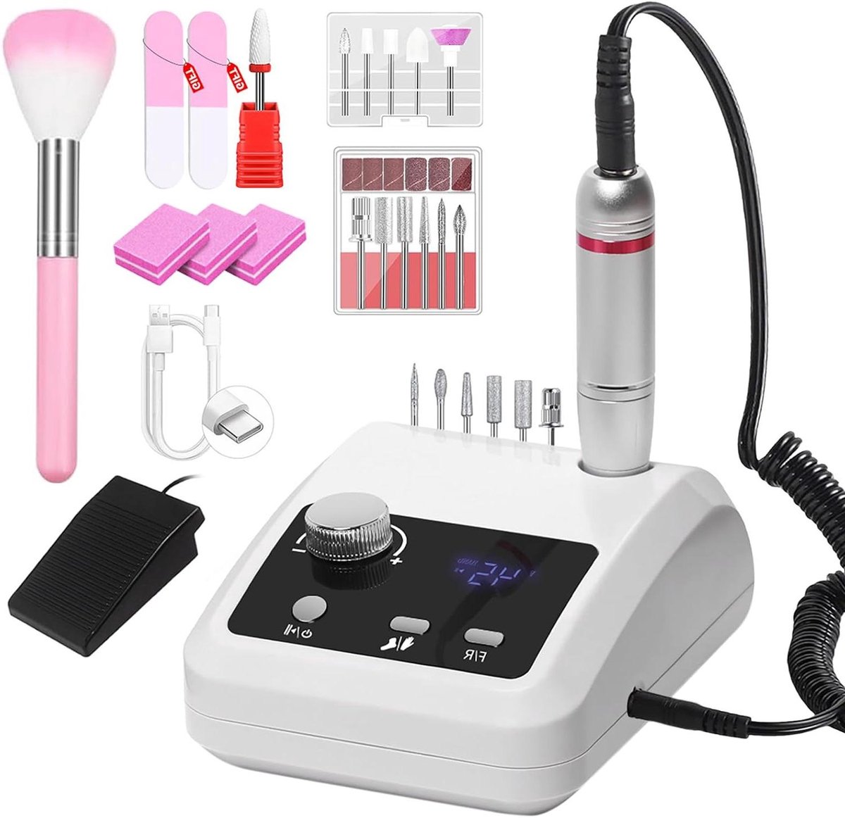 Elektrische Nagelvijl - Manicure Pedicure - Nagels Vormgeven - 45000 RPM Krachtig - 12 Bits Set - Zwart
