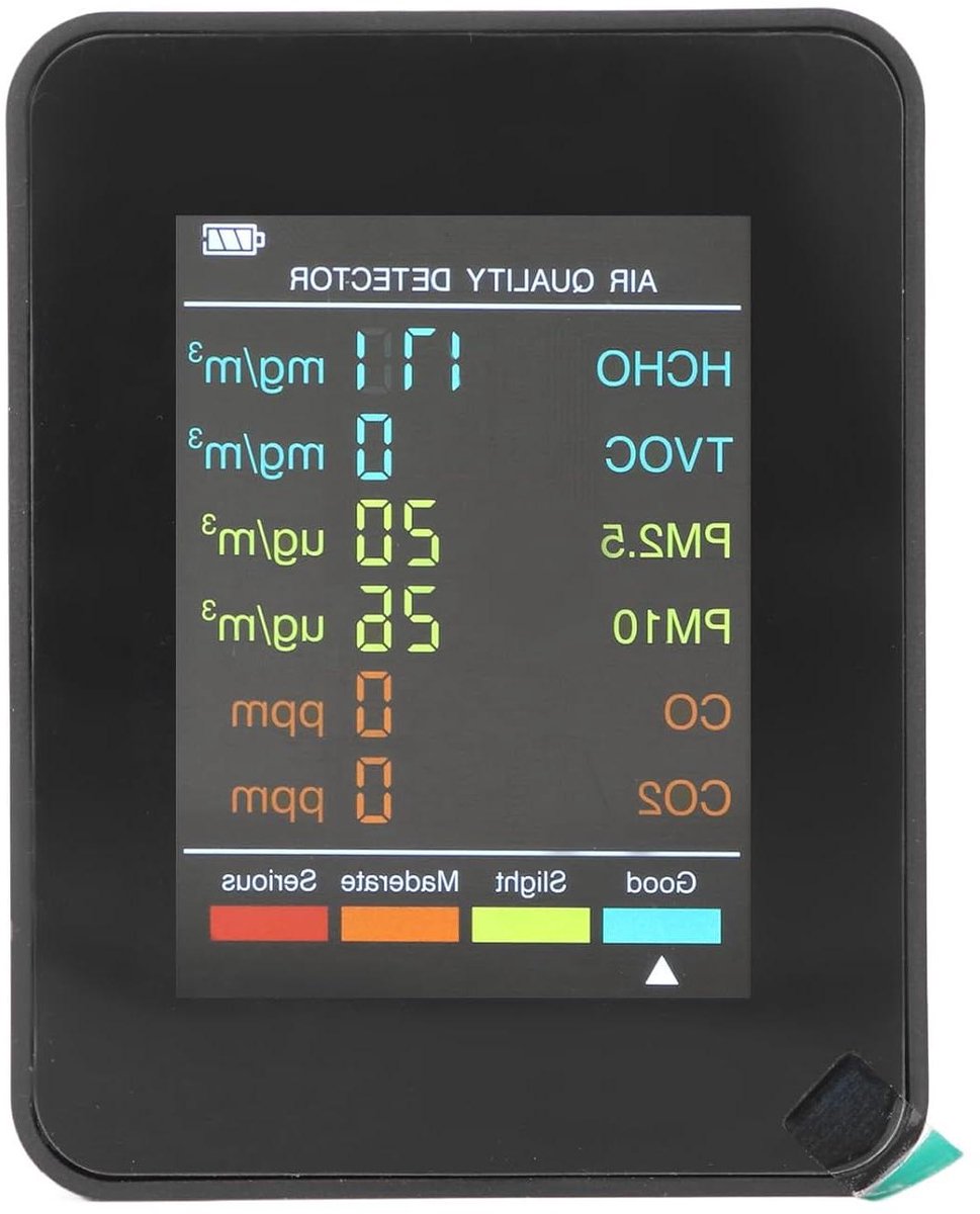 Luchtkwaliteitsmonitor - Binnenluchtmeter - Luchtkwaliteit Meten - Multifunctionele Sensor - USB Oplaadbaar - Zwart