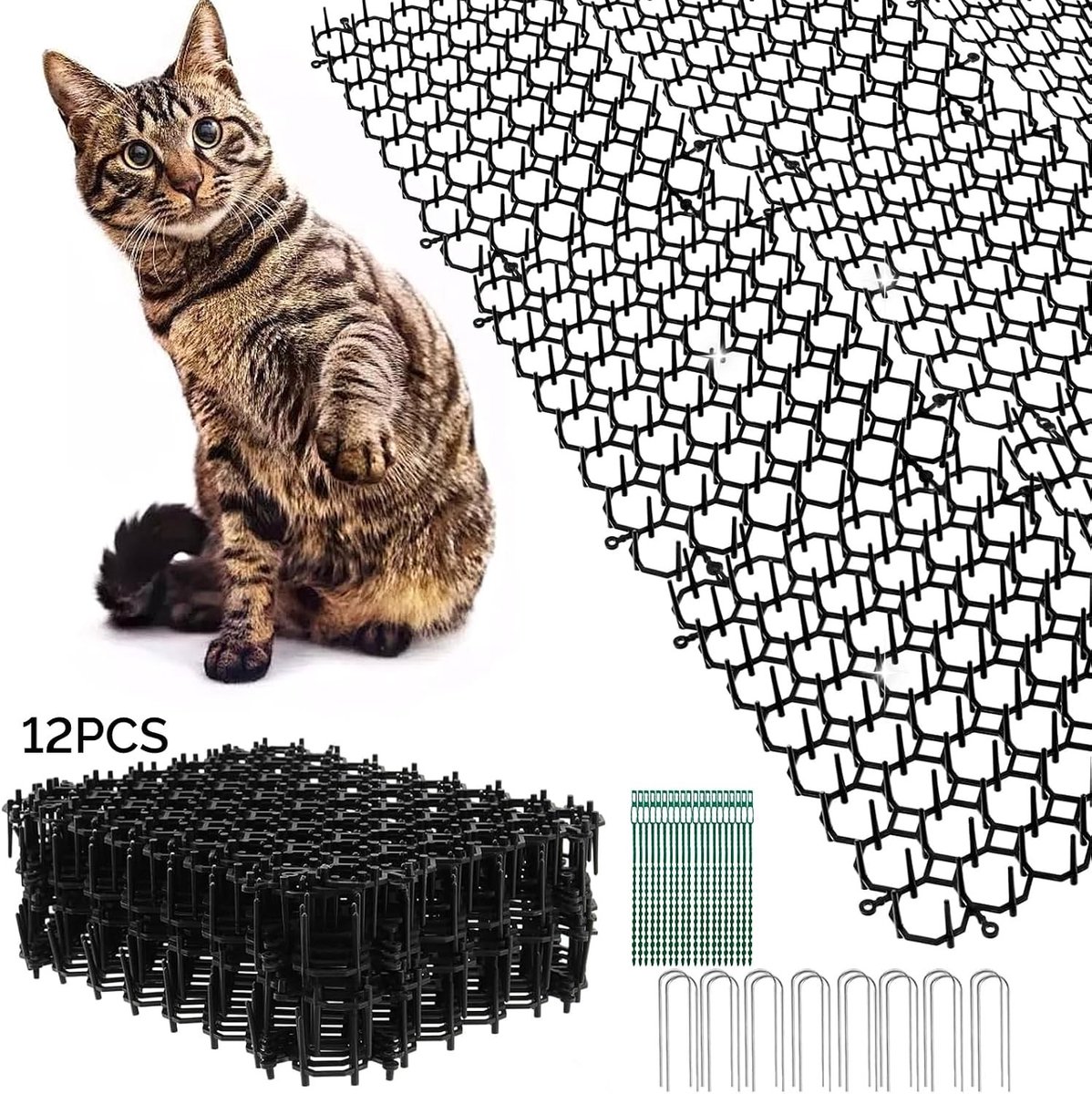 Set van 12 Kattenafschrikmatten, 20 x 15 cm, Dierenafschrikking, Kattenbescherming, Anti-Kat Mat voor Bescherming tegen Wilde Dieren
