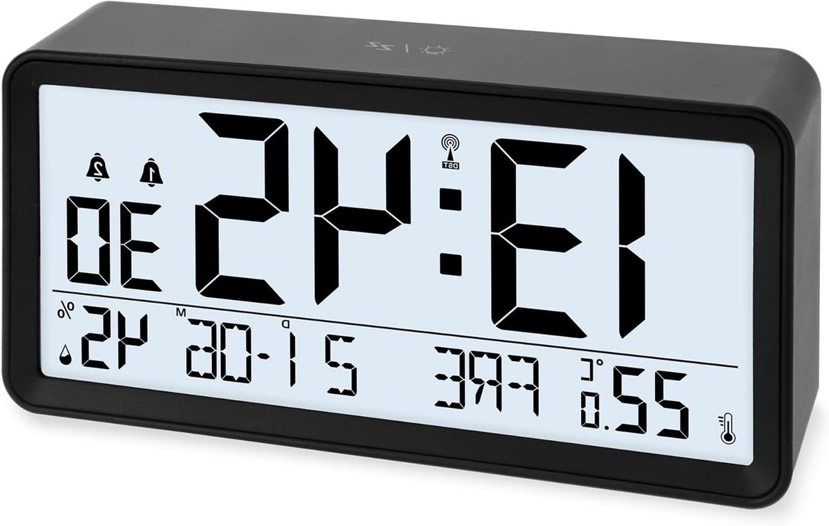 Digitale Wekker - Tafelklok Kalender - Tijd Weergeven - XXL Cijfers - 18.8 cm Breed - Zwart