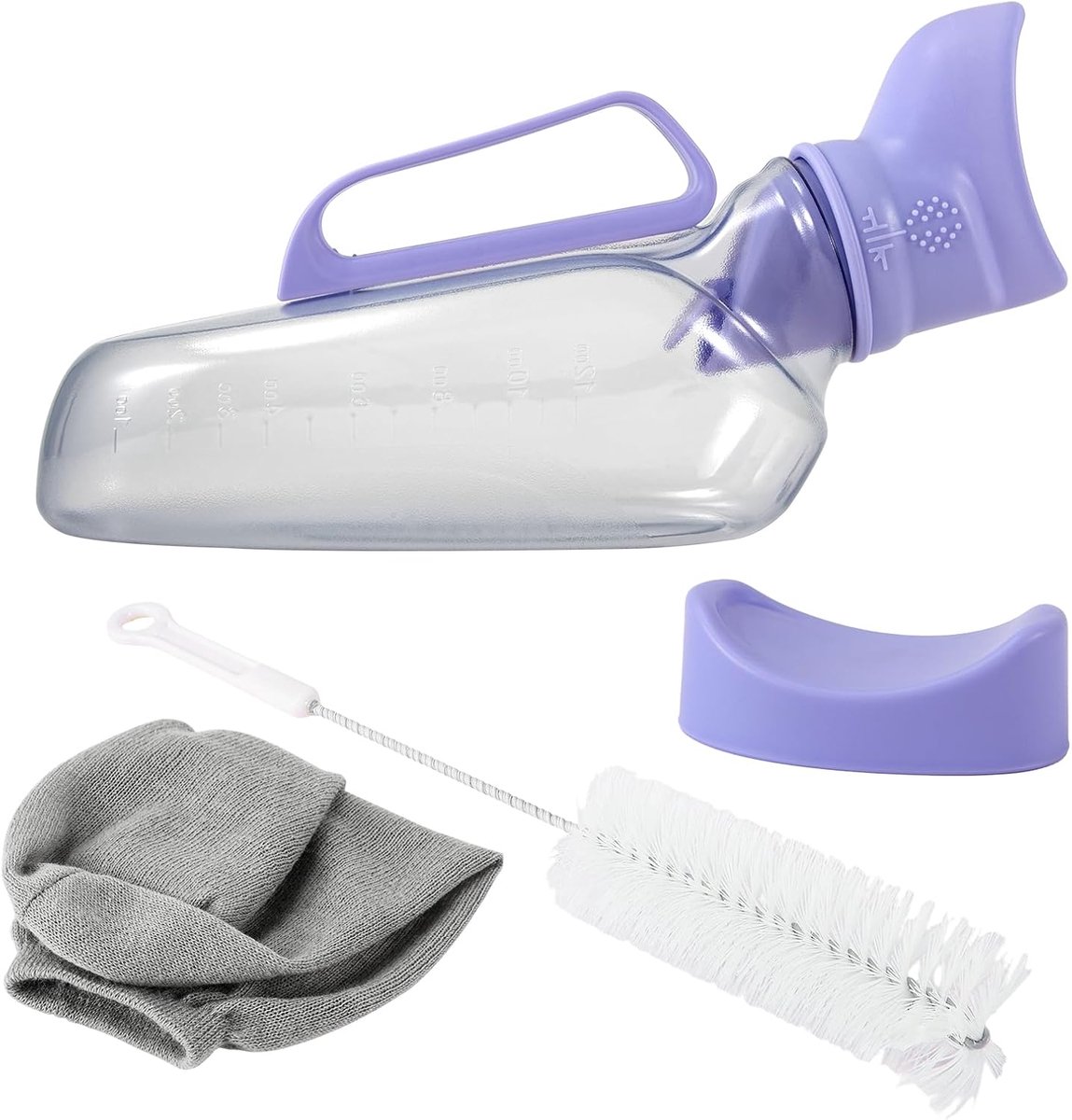 SnelShoppen - Urineflesje voor Vrouwen 1200ml - Lekvrij Urinoir Dames - Draagbaar Toilet met Gebreide Hoes & Reinigingsborstel - Paars - Ideaal voor A