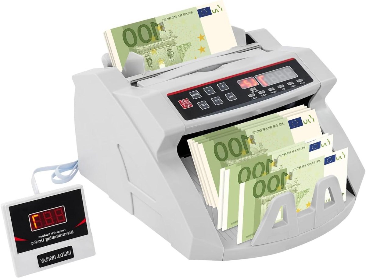 Geldtelmachine Valsemgelddetector - Bankbiljettenteller - Efficiënt Geld Tellen - UV MG IR Detectie - 30 x 24.5 x 17cm - Wit