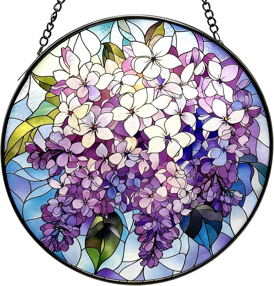 SnelShoppen - Glas in lood raam opknoping 20 cm, lila bloemen suncatcher, diamanten glazen paneel hangers, decoratie voor tuin, kerst, moederdag, verj