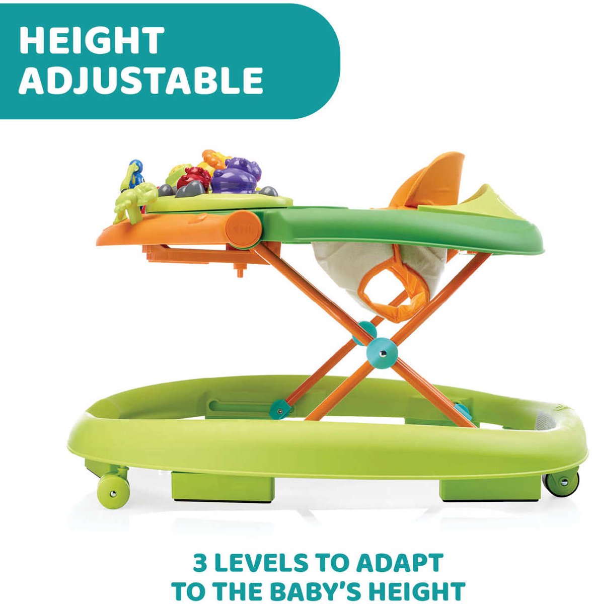 Chicco Walky Talky Loopstoeltje - Baby Walker met 3D-Speelboog & Elektronisch Speelbord - In Hoogte Verstelbaar (3 Standen) - Compact Opvouwbaar - Veilig met 6 Stoppers - Groen (6-12M) – foto 4