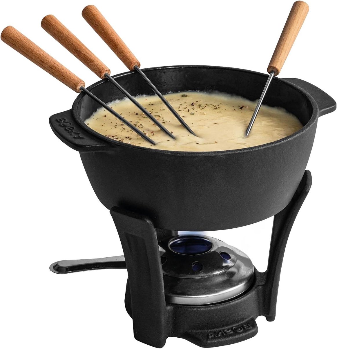 Fondueset Party - Kaasfondue Set - Gezellig Tafelen - Gietijzeren Pan - 1.1 Liter - Zwart
