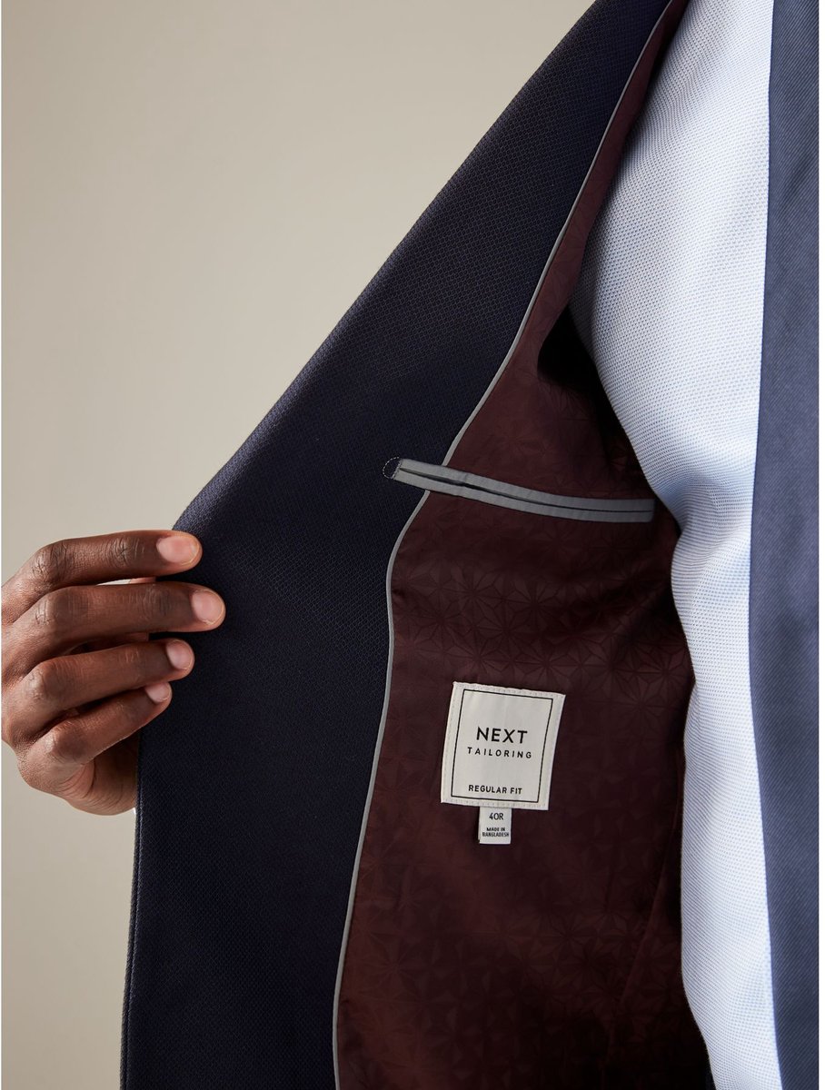 Next - Heren - Normale Pasvorm - Kostuum met textuur: colbert - Long - Blauw