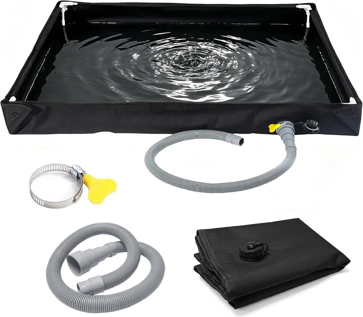 SnelShoppen - Draagbare Opvouwbare Douchebak voor Camping 80 x 80 x 10 cm - Waterdichte Oxford Douchebak met Afvoerslang - Zwart, Perfect voor Buitend