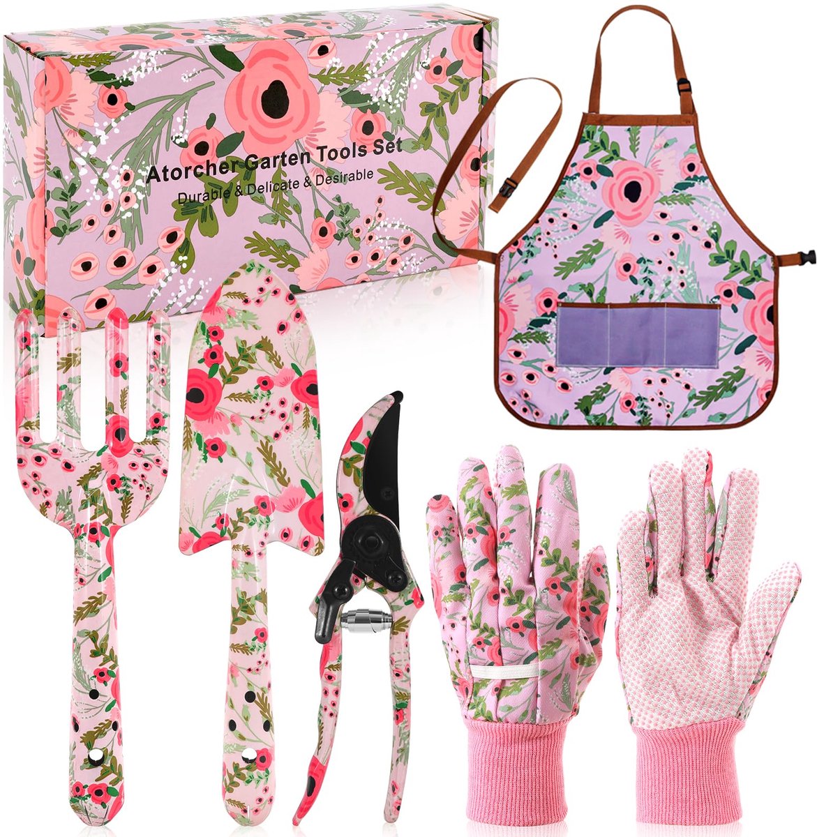 SnelShoppen - Atorcher Tuingereedschapset 5-delig, Roze Tuincadeaus voor Moeder, Oma, Vrouw, Beste Vrienden, Verjaardag, Pensioen, Kerstmis, 50e, 60e,