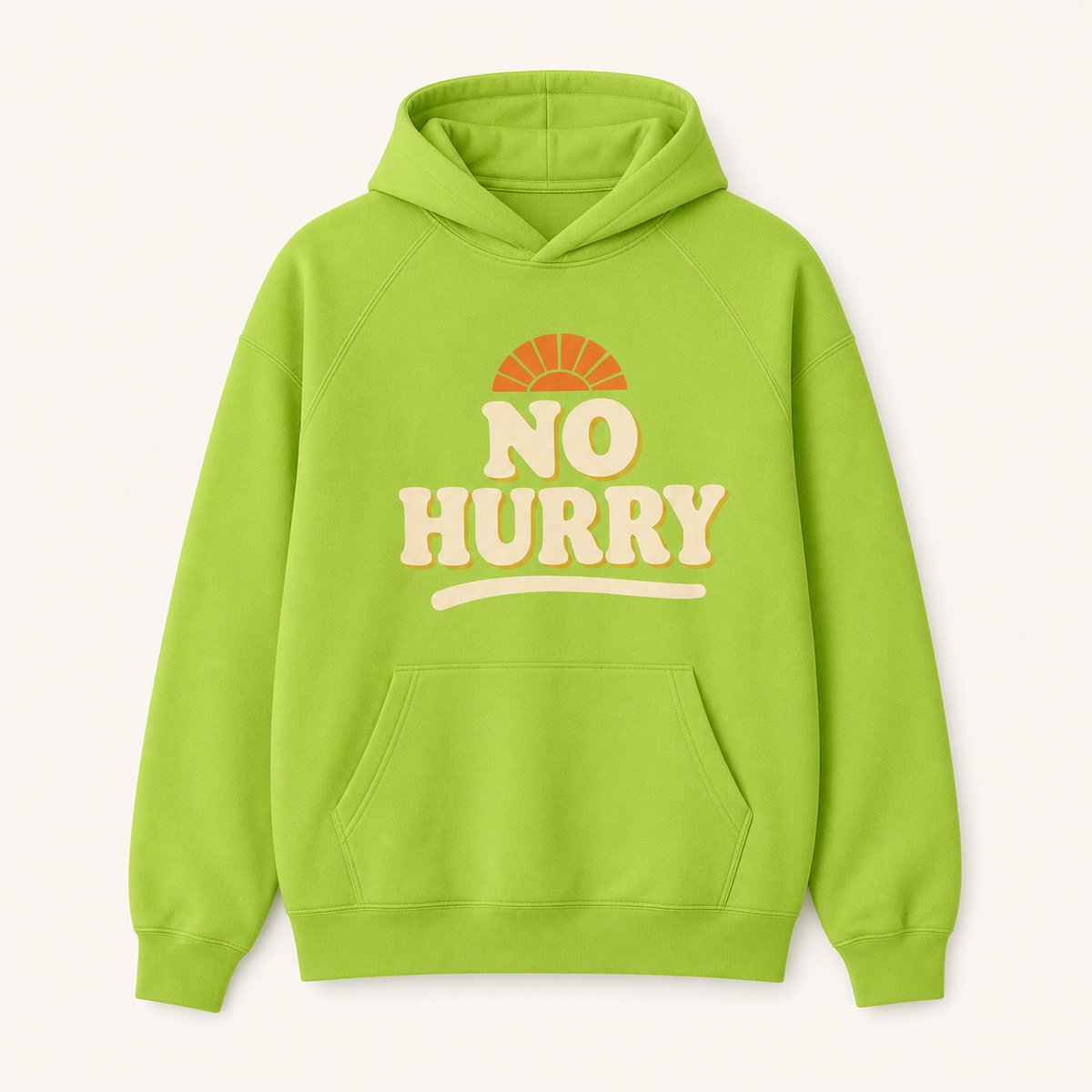 Trui Dames - Hoodie Dames - Groen - Sweatshirt met Capuchon - No Hurry Print - Maat L