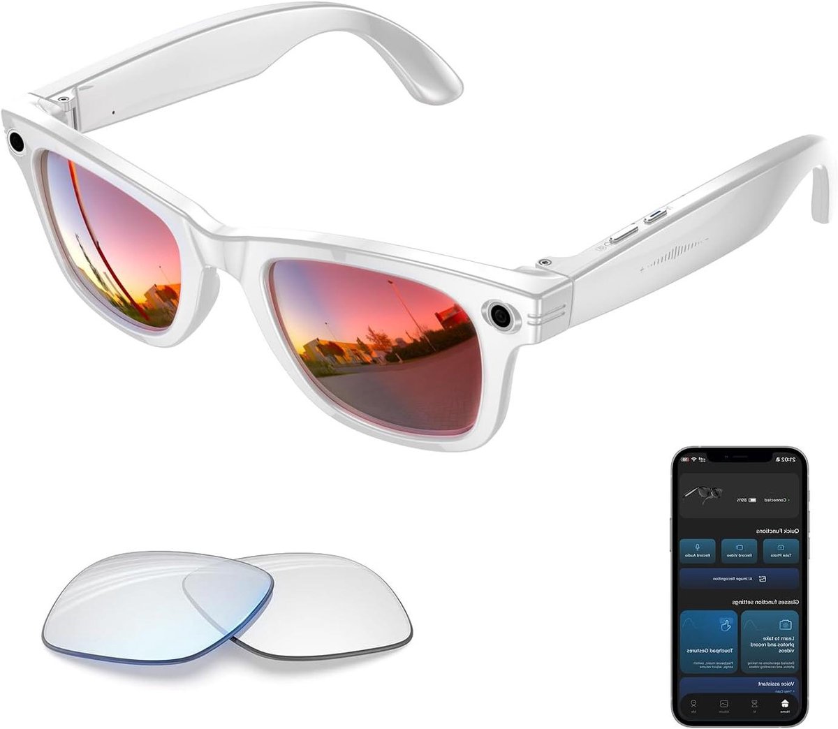 Slimme Camera Bril - AI Bril - Handsfree Opnames - Real-time Vertaling - 16 GB Geheugen - Wit