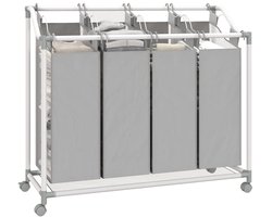 Verrijdbare wasmand, waskar, wasmand op wieltjes met 4 uitneembare zakken, 4 x 40 l, 97 x 38 x 81 cm, grijs