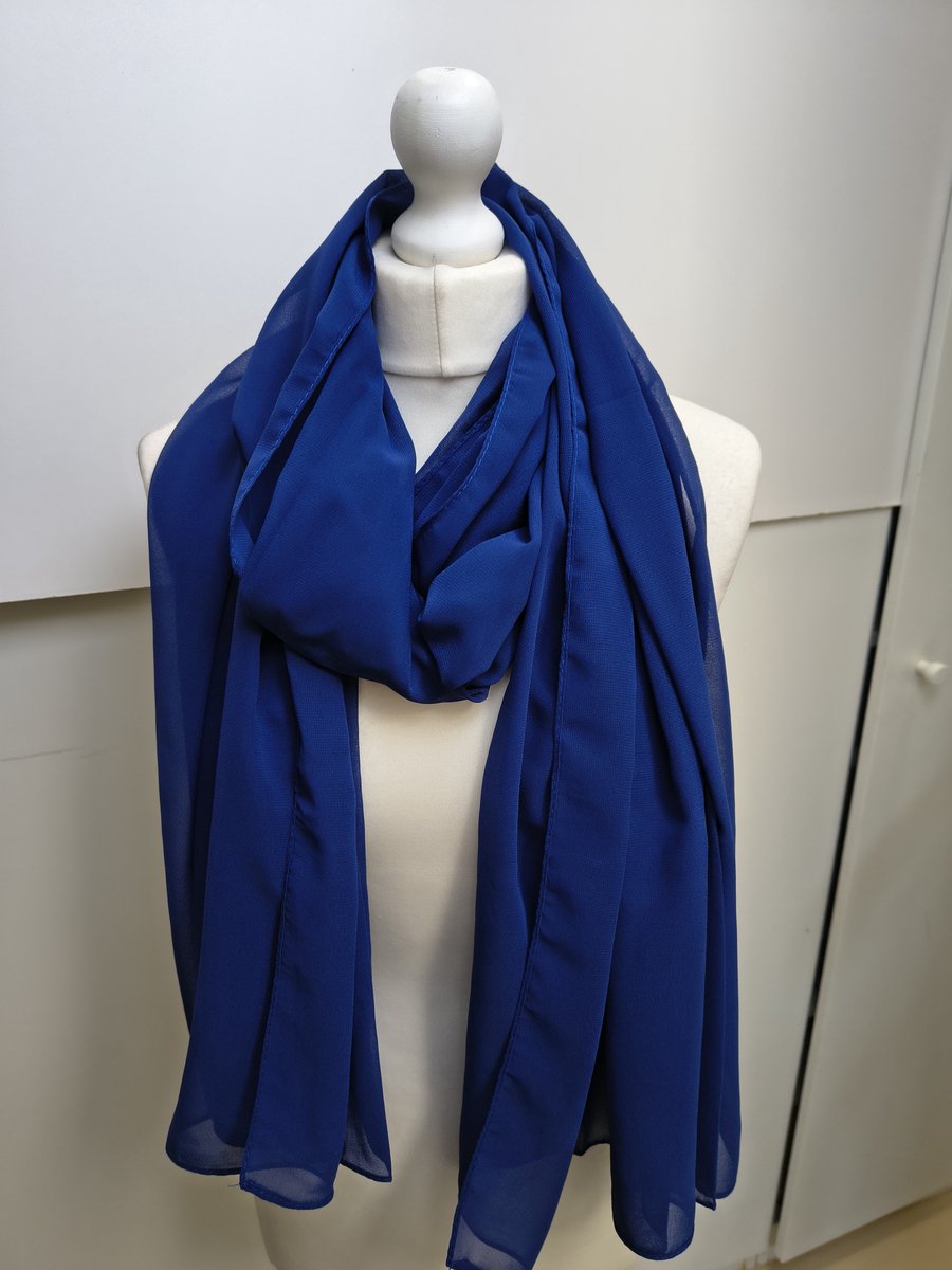 Lange dames chiffon sjaal Dominique-effen konings blauw royal blue-omslagdoek-stola
