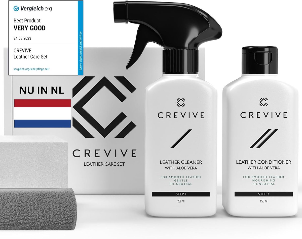 SnelShoppen - Leerverzorgingsset met Leerreiniger en Leerlotion met Aloë Vera - Compleet met Spons en Doek - Voor Lederen Banken, Jassen en Schoenen -