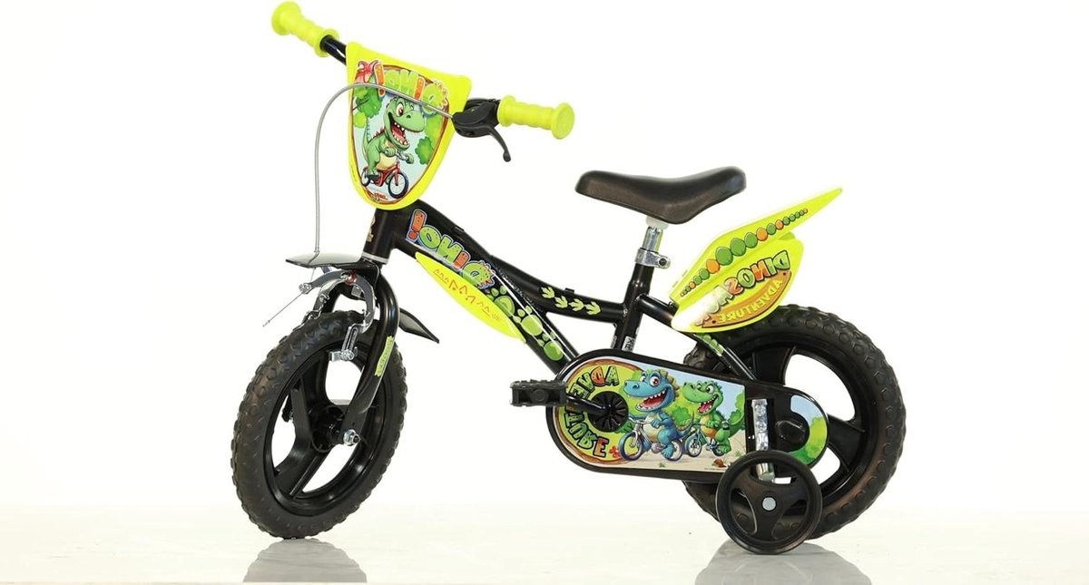 Dinosaurus Kinderfiets Loopfiets Peuter Eerste Fietservaring Stalen Frame 12 Inch Wielmaat Zwart Groen