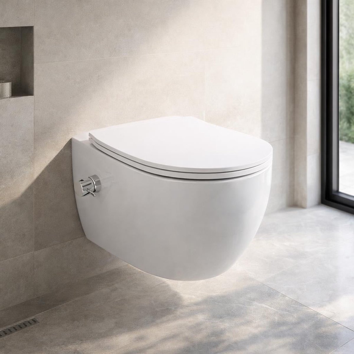 H&F Hangend Toilet met Bidetfunctie Wit – Randloos Keramiek WC – Softclose Zitting – Diepspoel