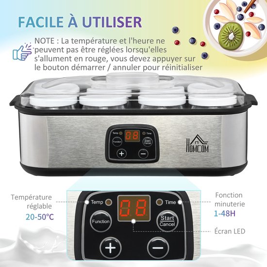 NextNovaDeals Yoghurtmaker - 1,44 Liter - 8 Potten Van 180 Ml - Elektrische Yoghurtmachine - Timer Functie - Yoghurt Maken Thuis — afbeelding 4