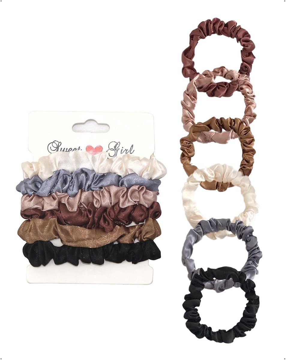 Zachte Satijnen Haargummis voor Dames - 12 Stuks Elasticiteit, Geen Schade, Minder Frizz, Luxe Retro Accessoire voor Ponytail en Slaapbanden