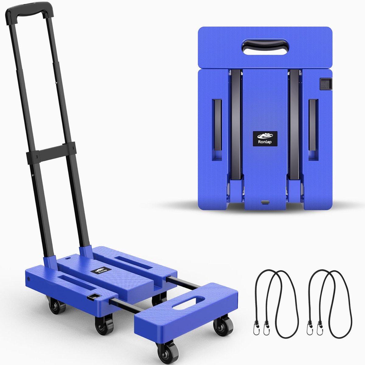SnelShoppen - Opvouwbare Steekwagen, Handwagen met 6 Wielen, Robuuste Bagagetrolley met 225 kg Capaciteit, Inclusief 2 Elastische Touwen, Ideaal voor