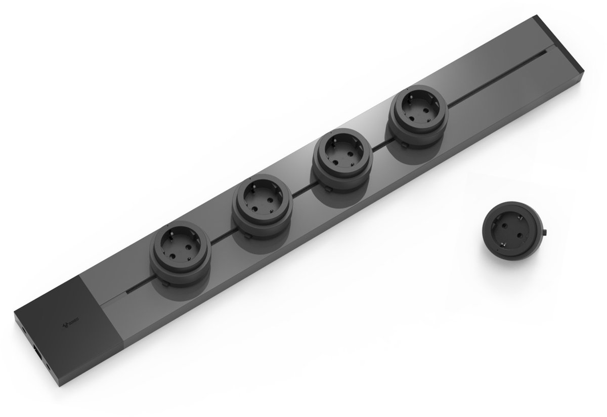 Goneo Modulaire stopcontactrail 75 cm met 5 verplaatsbare stopcontactmodules, Stekkerdoos, Schuko Type F stekkerdoos, voor keuken, kantoor en thuiswerkplek