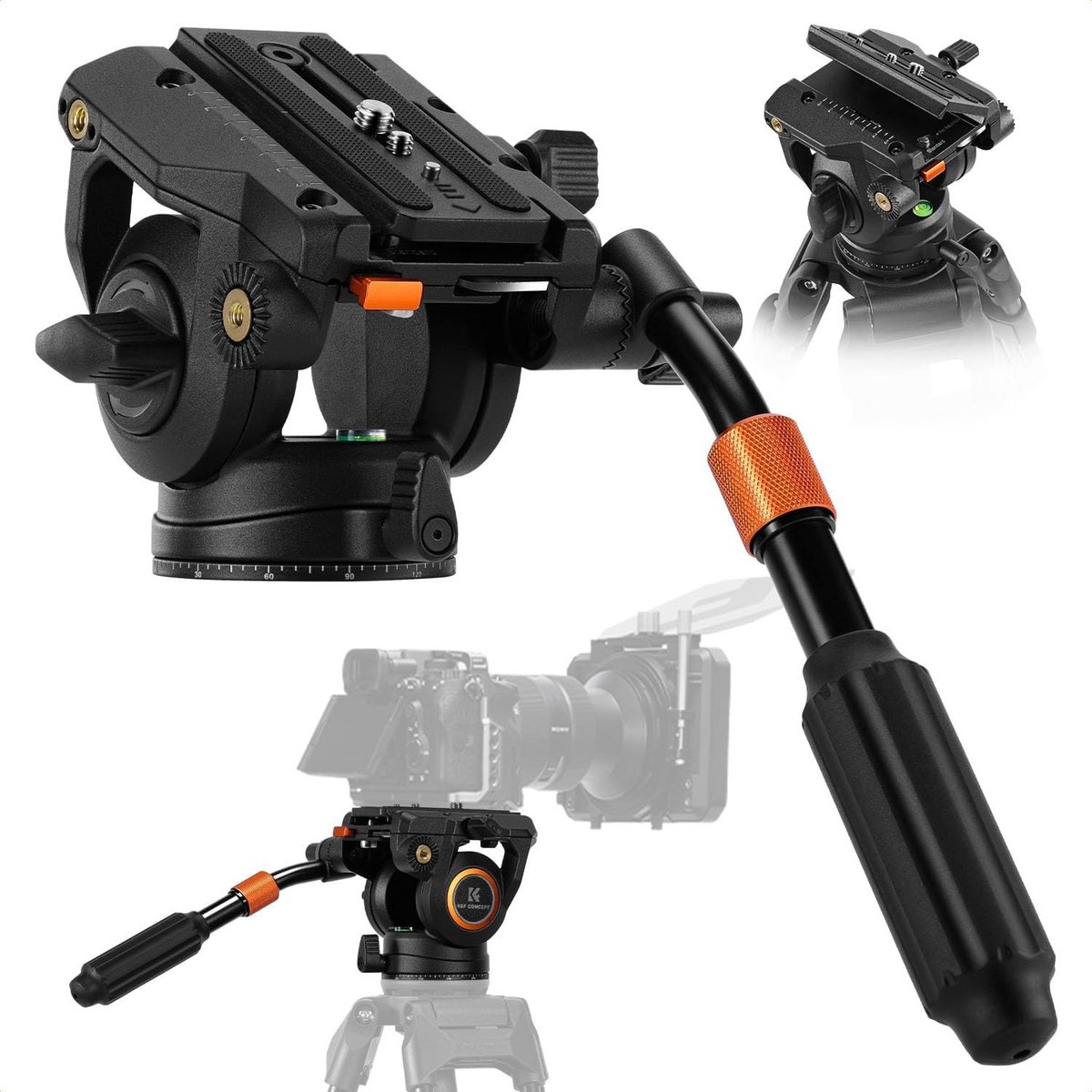 Professionele vloeistofkop voor statief met 360° panoramische rotatie en 90°/-75° kanteling, ideaal voor video-opnames, stabiele en soepele prestaties, maximaal draagvermogen 8 kg