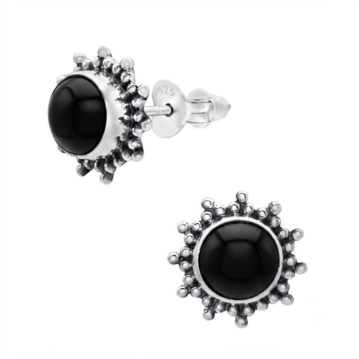 Zilveren Oorstekers - Onyx – Dames Oorbellen - Natuursteen