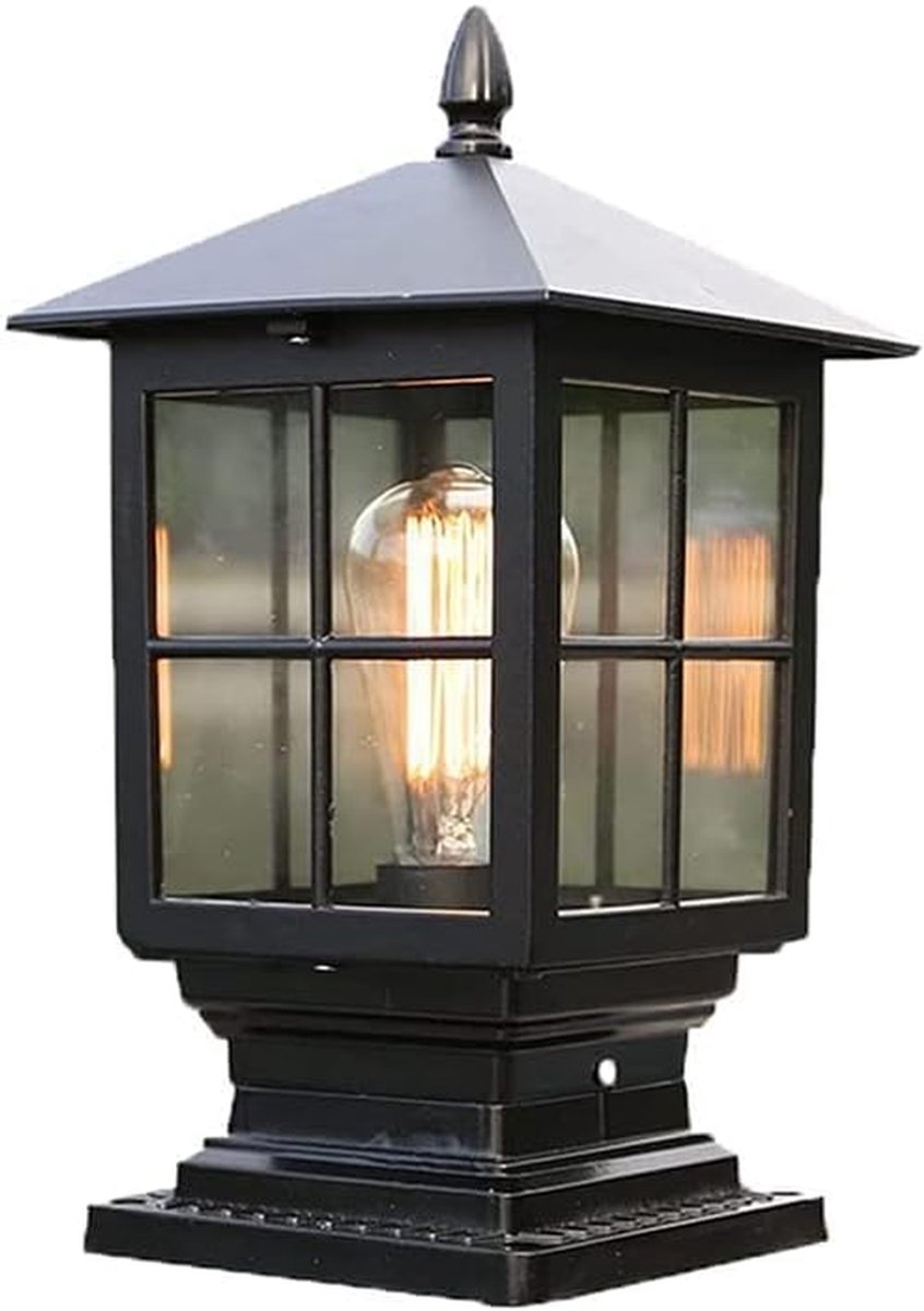 Buitenlantaarn - Tuinlamp Paal - Buitenverlichting - Waterdichte Constructie - 35.5 cm - Zwart