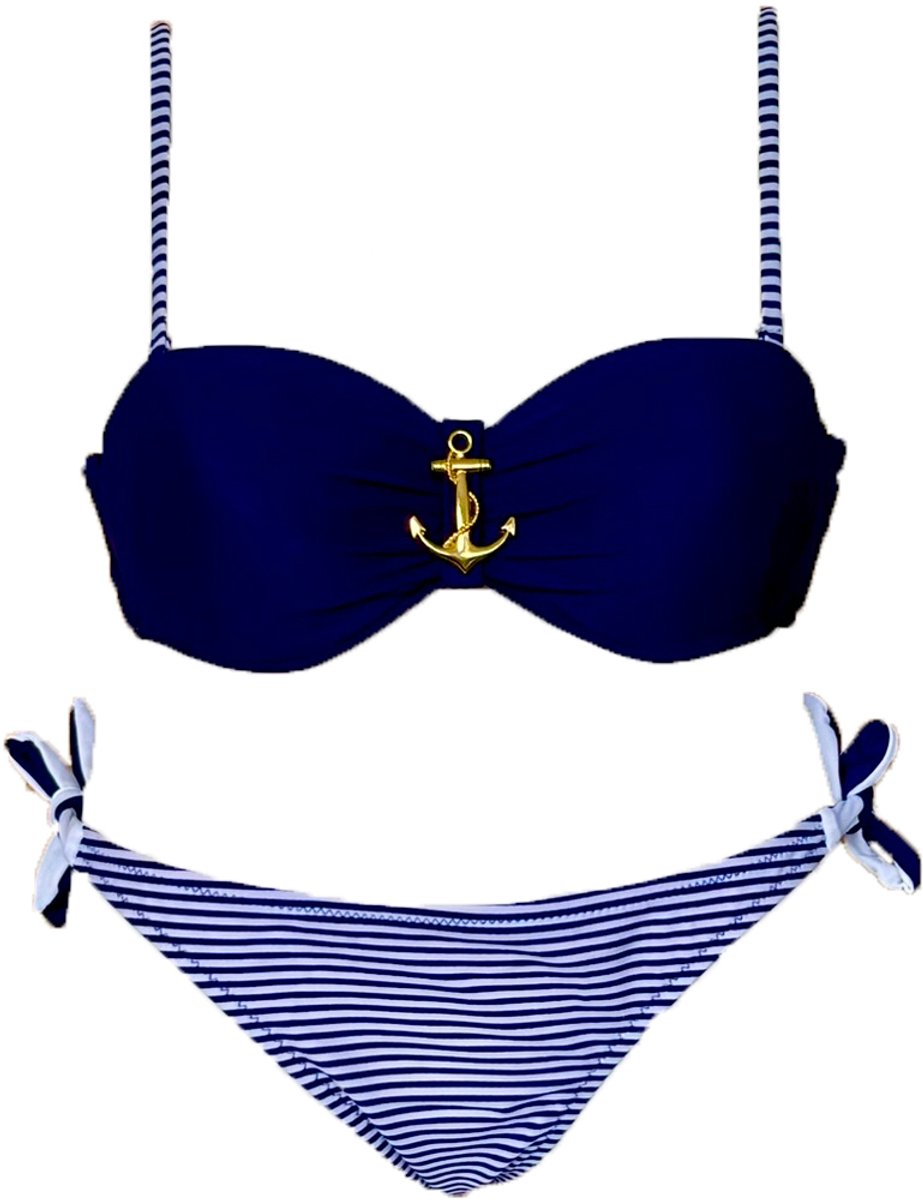 Dames Bikini Set met Voorgevormde Cup - Kleur Donkerblauw - 82% Polyamide en 18% Elastaan - Bandmaat 85 - Kledingmaat 44 (IT) / 38 (NL) / M