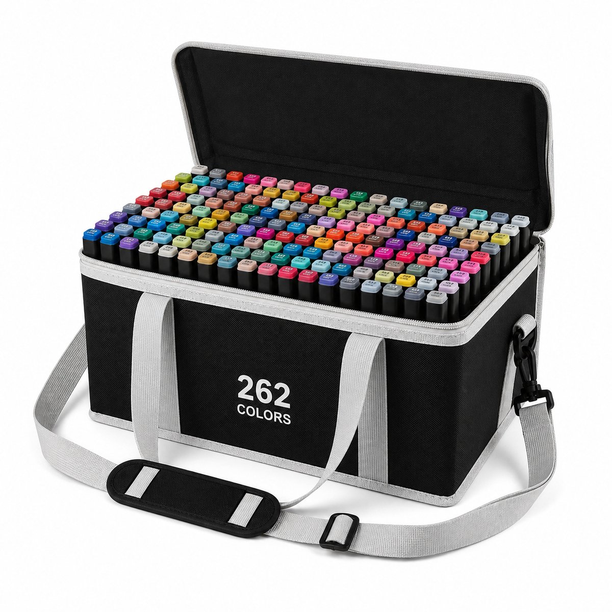 Alcohol Markers 262 Kleuren – Dubbelzijdige Tekenstiften Set – Illustratie Markers met Luxe Opbergtas – Inclusief Schouderriem – Voor Tekenen, Manga, Handlettering & Schetsen