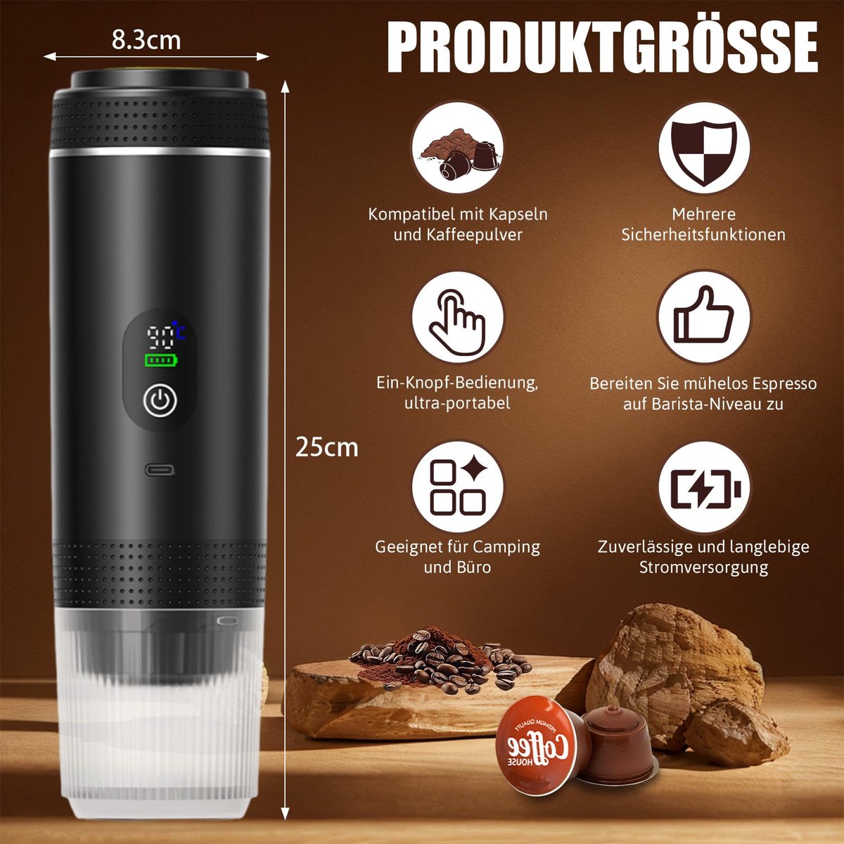 SnelShoppen - Mini Accu Koffiezetapparaat Wit - Draagbaar Koffiezetapparaat voor Thuis, Camping, en Reizen - Ideaal voor Koffieliefhebbers