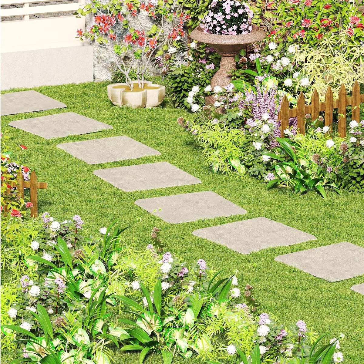Tredestenen Tuin - Stapstenen Set - Pad Aanleggen - Antislip Steenstructuur - 8 Stuks 39.5cm - Wit