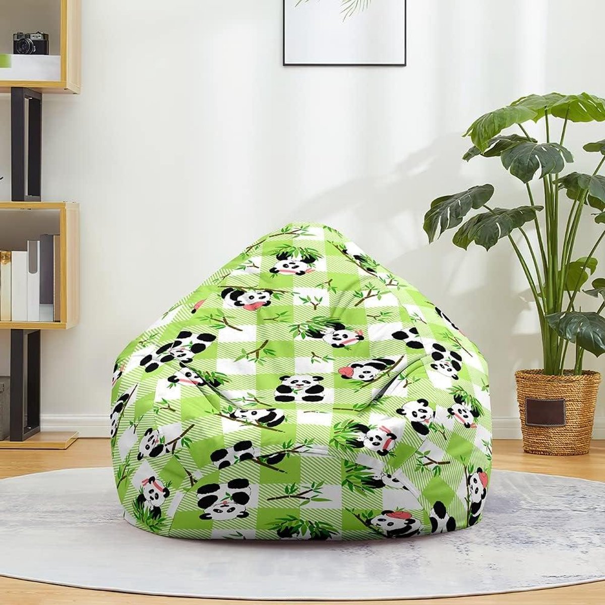 Zitzakhoes - Luie stoelhoes - Speelgoed Opbergen - 2-in-1 functie - 100x120 cm - Groen Ruit