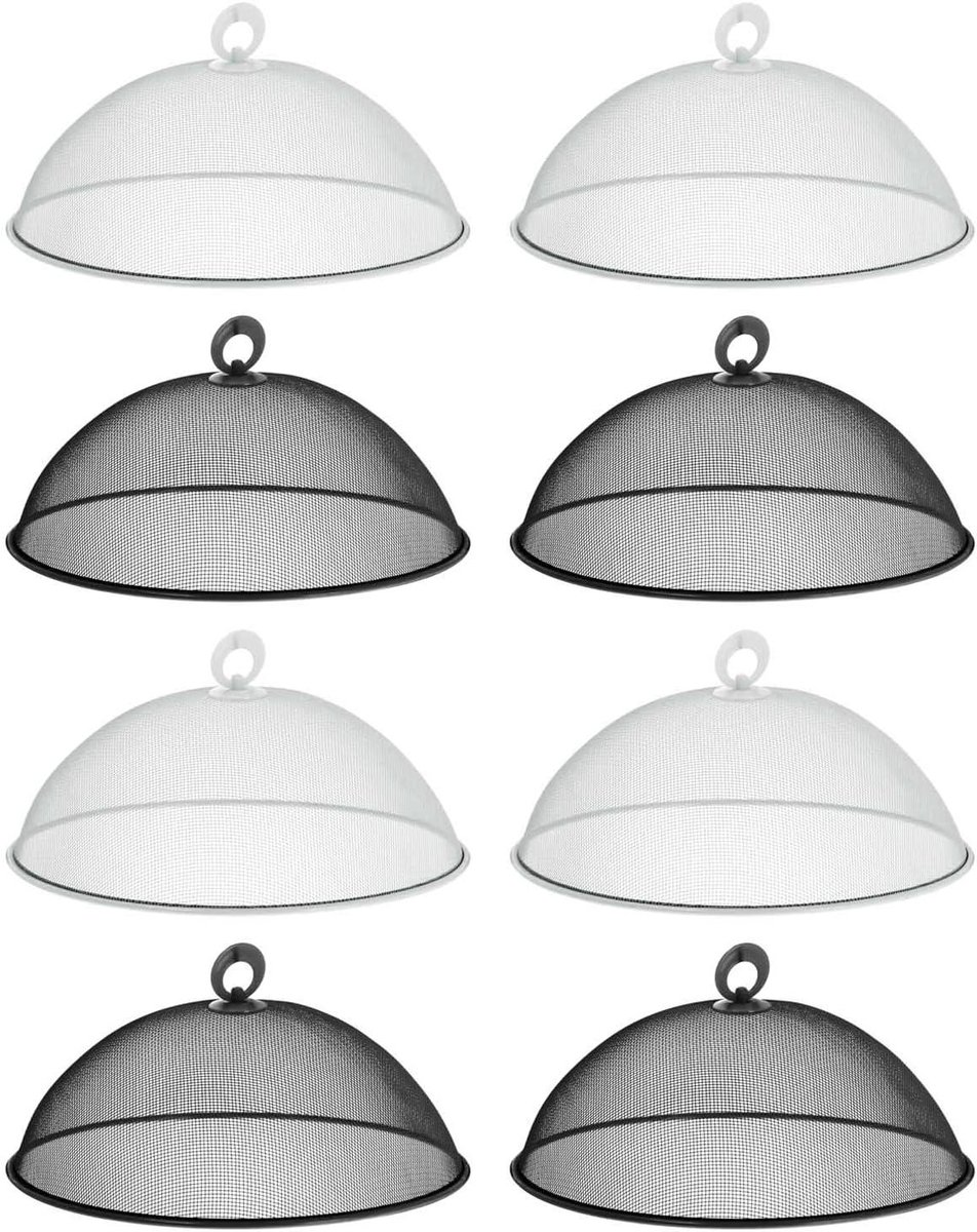 Voedselafdekhoes Metaal - Vliegenkap Set - Gerechten Beschermen - Robuust Materiaal - 8 Stuks 30cm - Zwart Wit