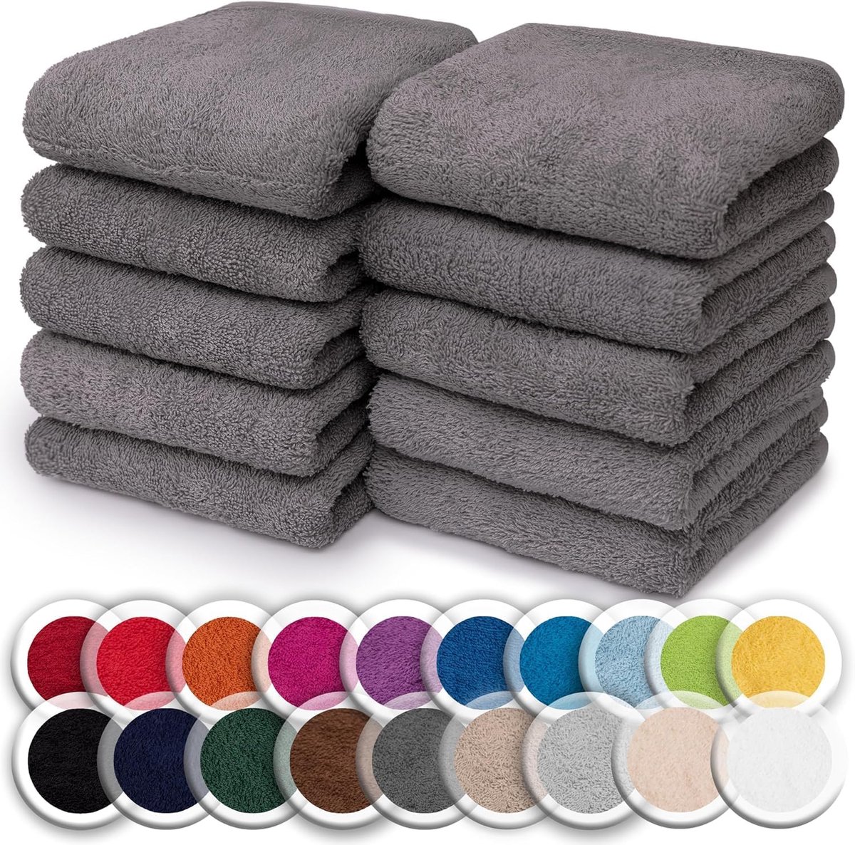 Set van 10 vierkante washandjes - Zacht badstofkatoen - 30x30 cm - Antracietgrijs