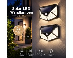 JN JN® Solar Tuinlamp Set - Buitenverlichting & Tuinverlichting met Bewegingssensor Buiten - 2 × 100 LED, 1000 Lumen, Waterdicht, Zonne-energie